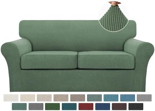 Turquoize 3 Piece Sofa Covers for 2 Cushion Couch Sofa Slipcover Soft Couch Cover for Dogs-Washable Sofa Furniture Covers with 2 Individual Cushion Covers (2 Cushion Sofa, Loden Frost)
