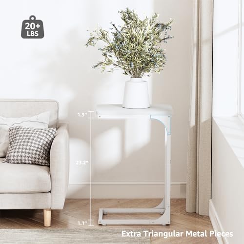 QEEIG C Shaped End Table Side Tables for Couch Set of 2, White