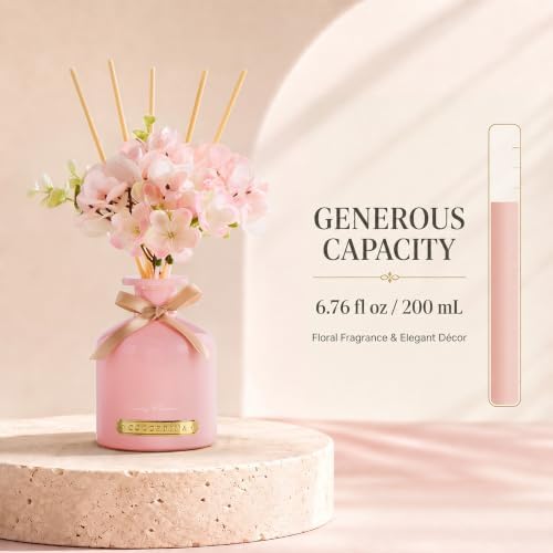 Cherry Blossom Reed Diffuser Set with Flowers, 6.76 fl oz