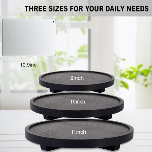 Round Decorative Tray Farmhouse Kitchen Decor Soap Dish, 9" Black
