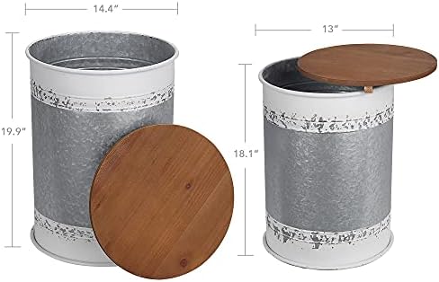 RUSTOWN Farmhouse Accent Side Table, Set of 2 Galvanized Storage Ottoman