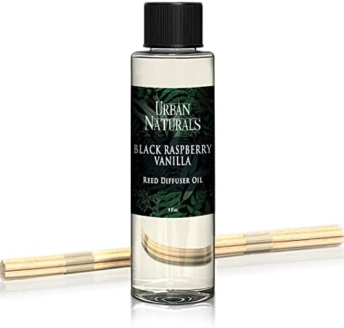 Urban Naturals Reed Diffuser Oil Refill, Black Raspberry Vanilla Oil for Diffuser with Orchid, Amber, Sandalwood, 4 oz + Free Reed Sticks, Made in the USA