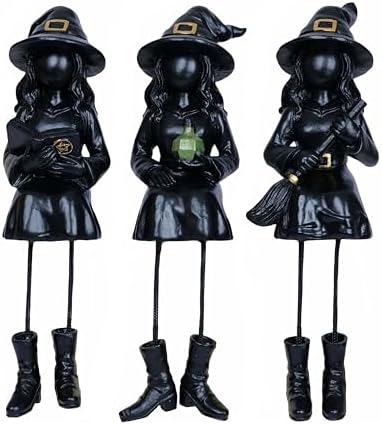 Dlfghos Halloween Decor Witch Figurines Set of 3, Halloween Indoor Decorations Witch Decor Resin Witch Statue for Table Desk Bookshelf Mantel Tiered Tray Spooky Halloween Decor Witch Gifts