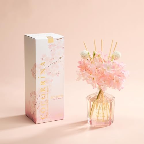 COCORRÍNA Reed Diffuser - Cherry Blossom 8.5 Fl.oz Flower Reed Diffuser Set with 8 Sticks, Home Fragrance Reed Diffuser for Home Bedroom Office Bathroom Shelf Decor (Master Collection)