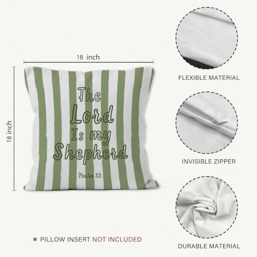 Green Striped Christian Bible Verse Scripture Throw Pillow Cover 18x18