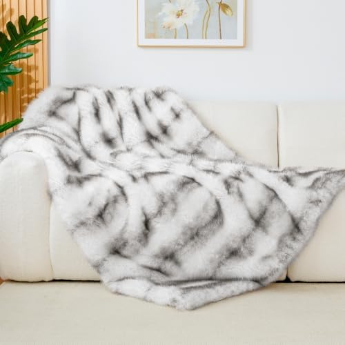 Touchat Luxury Faux Fur Queen Blanket, Grey, 80''x80''