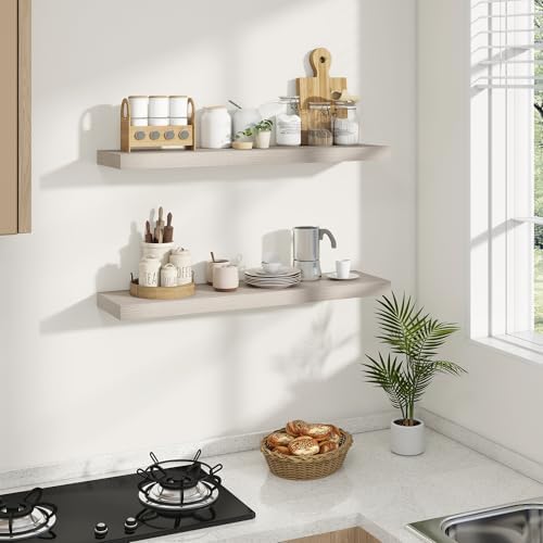 Dreamland 36 Inches Wall Mounted Wood Floating Shelves, Grey, 2 Pack