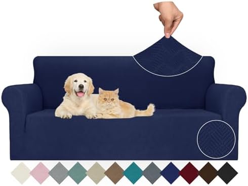 JIVINER Stretch Sofa Covers 1 Piece Couch Covers for 3 Cushion Couch Sofa, 3 Seater Sofa Slipcovers Furniture Protector with Elastic Bottom for Kids, Pets (Navy Blue, Sofa)