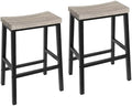 HOOBRO Bar Stools, Set of 2 Chairs, 23.6 Inch Saddle Kitchen Counter Stools With Footrests, Industrial for Dining Room, Kitchen, Counter, Bar, Greige and Black BG02MD01
