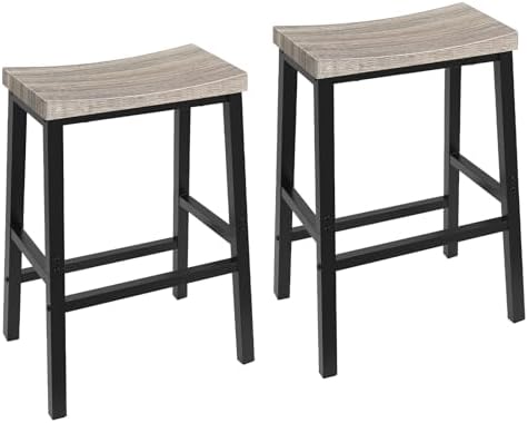 HOOBRO Bar Stools, Set of 2 Chairs, 23.6 Inch Saddle Kitchen Counter Stools With Footrests, Industrial for Dining Room, Kitchen, Counter, Bar, Greige and Black BG02MD01