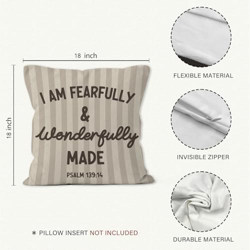 Christian Nursery Throw Pillow Cover 18x18, Bible Verse I Am Fearfully and Wonderfully Decorative Pillow Covers for Kids Nursery Room Bedroom Playroom, Religious Accent Pillows Cover Pillowcases