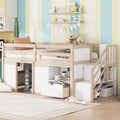 Bellemave Twin Size Low loft Bed for Kids,Wood Loft Beds,Modern Farmhouse Twin loft Bed,Loft Bed with Desk and Storage, No Box Spring Needed,for Kids, Cream White and Natural