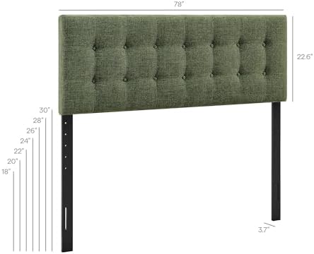 Modway Emily King Size Fabric Headboard in Foliage - Linen-Like Upholstery with Button Tufting and 7 Adjustable Height Positions