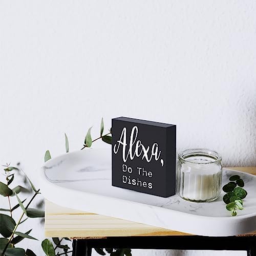 Funny Kitchen Wooden Box Sign Plaque Alexa Do the Dishes Wood Box Sign Rustic Art Home Shelf Desk Decor 5 X 5 Inches…
