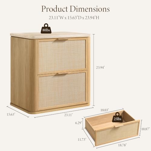 Nightstand Set of 2, 23.11" W Rattan Nightstand with 2 Drawers