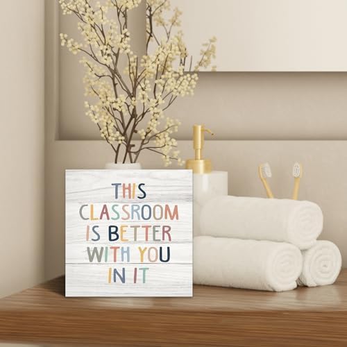 Boho Classroom Decor Inspirational Wood Box Sign Desk Decor 5x5, Playroom Nursery Classroom Quote Wooden Block Sign Decorations for Kids Room Reading Room Wall Tabletop Shelf