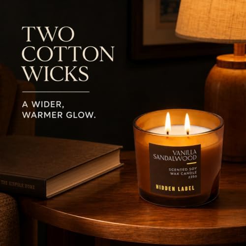 Hidden Label Vanilla Sandalwood Soy Candle, 8.3 oz 2-Wick