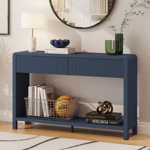 FATORRI Console Table for Entryway with 2 Fluted Drawers, 47.2" Blue