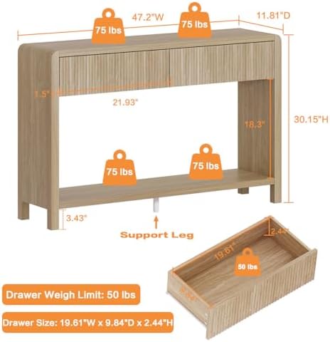 FATORRI Console Table for Entryway Storage, 47.2 Inch Light Walnut