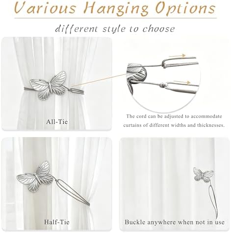 Magnetic Curtain Tiebacks, Resin Decorative Butterfly Window Treatment Farmhouse for Drapes, Midcentury Vintage Style Tie Backs for Curtains, Outdoor Indoor Use, Set of 2