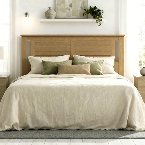 ComfIQ Serene Wood Panel Headboard with Horizontal Scoring, Queen, Pine