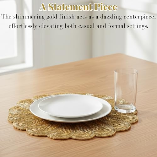 CLEENTABLE Gold Round Beaded Placemats, Set of 2