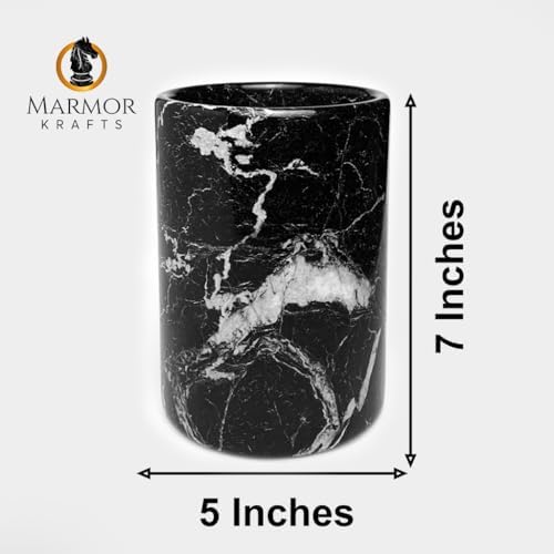 Handmade Marble Utensil Holder for Kitchen Countertop Storage | Multipurpose Organizer for Spatulas, Office Supplies, & Wine Chiller (Black Zebra)
