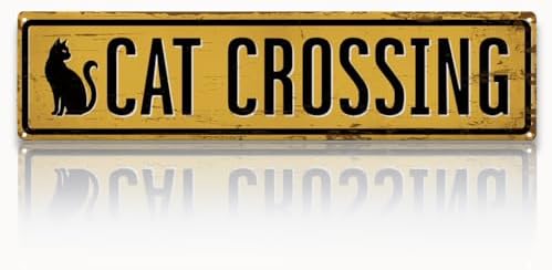 Rustic Farmhouse Metal Tin Sign, Cat Crossing Sign, Vintage Animal Road Signs for Porch, Yard, and Farmhouse, Animal Crossing Warning Signs, Perfect for Garden and Road, 15.7 x 3.9 inches