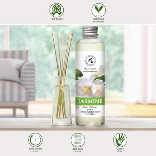 AROMATIKA Jasmine Essential Oil 200ml - Natural Reed Diffuser Refill for Long-Lasting Fragrance - Jasminum Officinale Oil - Air Freshener for Home, Office, Spa, Salon, Restaurant, Cafe, Bar