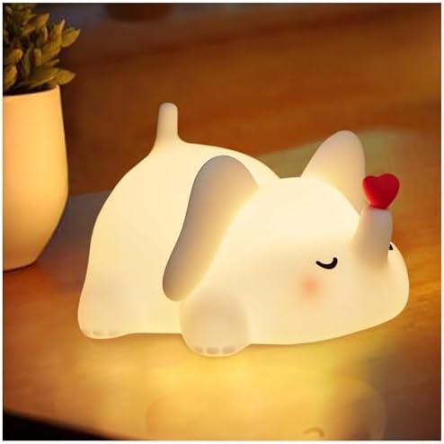 Silicone Elephant Night Light for Kids Room Dimmable Rechargeable Nursery Animal Nightlight Gifts for Women Girls Boys Room Decor 3 Level Brightness Toddler Bedroom Bedside Touch Lamp
