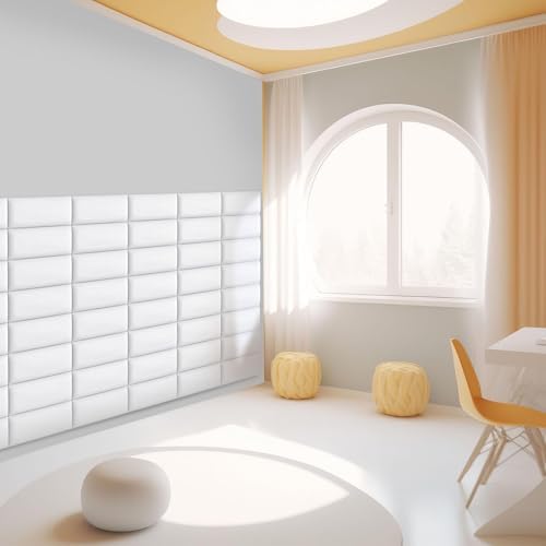 Elvone Upholstered Peel and Stick Headboard Panels, White, 12 Pack