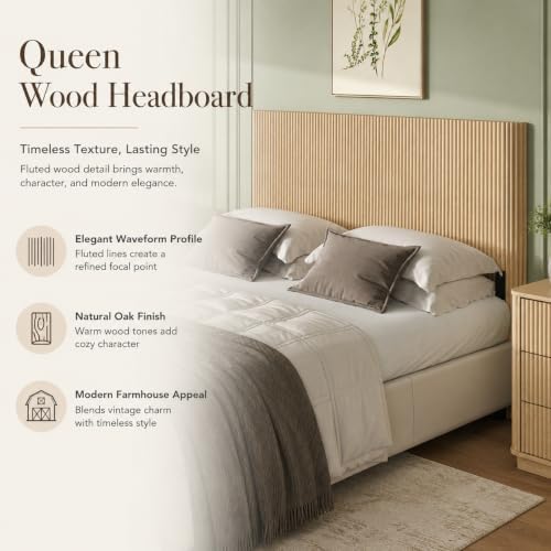 Boho Queen Fluted Headboard Only with Arched Corrugated, Oak