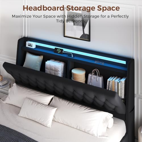 Jocoevol King Size Bed Frame with 2 Storage Drawers & Hidden Headboard