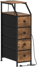 Tohomeor Narrow Dresser Tall Skinny Storage Tower Vertical Slim Chest of Drawers with Charging Station Small Nightstand Side Table for Bedroom, Bathroom, Small Spaces (Rustic Brown, 4 Drawers)