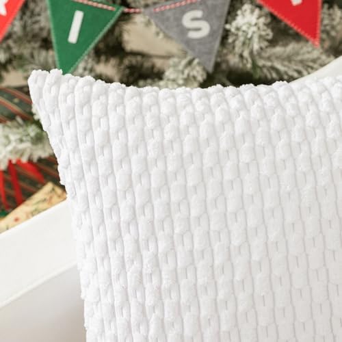 Kevin Textile Soft Corduroy 18x18 Inch Pillow Covers 2 Pack, Pure White