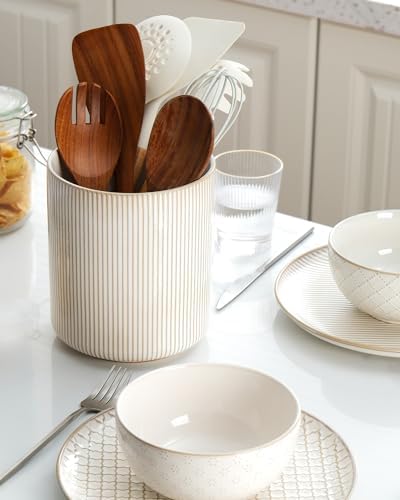 getstar Large Utensil Holder for Kitchen Counter,7.2" Vintage Ceramic Utensils Crocks Utensil Organizer for Spatula Farmhouse Kitchen Decor