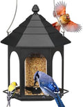 Kingsyard Metal Bird Feeder for Outdoors Hanging, 3 lbs Seed Feeder, Wild Bird Feeders for Garden Cardinal Finch Bluebird, Easy to Fill & Clean, Black