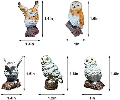 5 Pieces Owls Fairy Garden Miniature Ornaments Mini Animals Resin Figurines for Moss Landscape Bonsai Crafts Home Decor