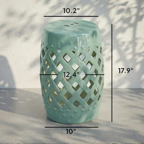 Outsunny 12.5" x 18" Ceramic Garden Stool Outdoor Stool Woven Lattice Green