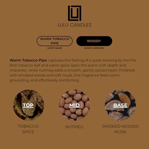 Lulu Candles | Warm Tobacco Pipe | Luxury Scented Soy Jar Candle | Hand Poured in The USA | Highly Scented Long Lasting (9 Oz.)