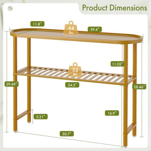 Bamboo Console Table for Entryway 39.4", Farmhouse Entryway Table for Hallway Oval Top, Sofa Console Table with Anti-fall Edge, TV Stand for Living Room, Plant Stand, 5min Easy Assembly, Walnut