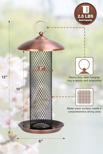 Gtongoko Bird Feeders for Outdoors, All Metal Mesh Tube Bird Feeder Copper