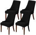 MIFXIN Wingback Side Chair Covers Dining Chair Slipcover Jacquard Stretch Sloping Armchair Protector Arm Chair Seat Cover for Dining Room Living Room Banquet Home Decor (Black, 4 Pcs)