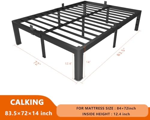 yookare Calking Metal Platform Bed Frame 14 Inch, 3500 lbs Heavy Duty Steel Slat Bed Frame, Round Anti-Bump Corners & Recessed Middle Legs,Anti-Slip Mattress Stopper, No Box Spring Needed