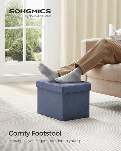 SONGMICS Small Folding Storage Ottoman, 15.7 x 12.2 x 12.2 Inches