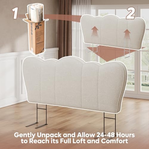 Pinmoco Queen Scalloped Upholstered Headboard, Beige