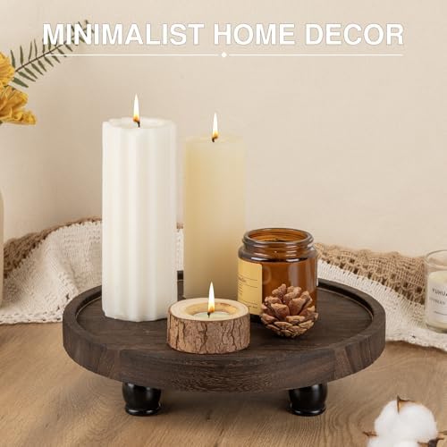 Tikea Round Wood Riser, Farmhouse Riser for Decor, Rustic Display Tray 10in