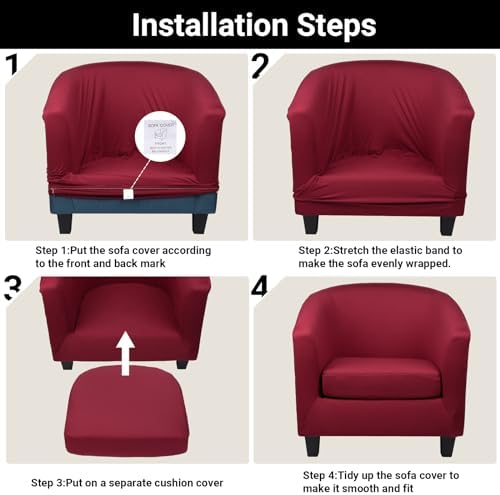 Club Chair Slipcover 2 Piece, Arm Chair Slipcover with Chair Cushion Cover, Soft Stretch Tub Barrel Chair Couch Slipcover Removable Furniture Protector for Living Room Office Hotel