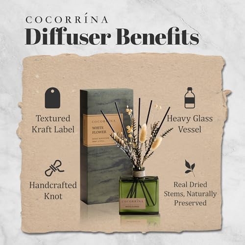 COCORRÍNA Dried Flowers Reed Diffuser, White Flower Scent 6.76 fl oz