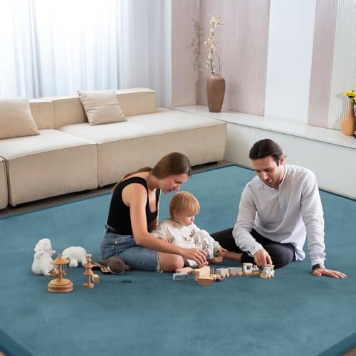 Baby Play Mat for Floor Nursery Rug Muscle Mat Area Rug Playroom Rug 47"x47" Playpen Mat Elastic Foam 1.3" Thick Crawling Mat for Babies,Toddlers, Infants, Kids,Indigo